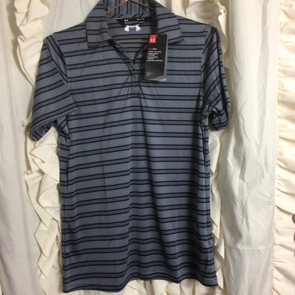 NWT Under Armour Women’s Tech Stripe Polo Gray Small Golf Tennis - Picture 2 of 7